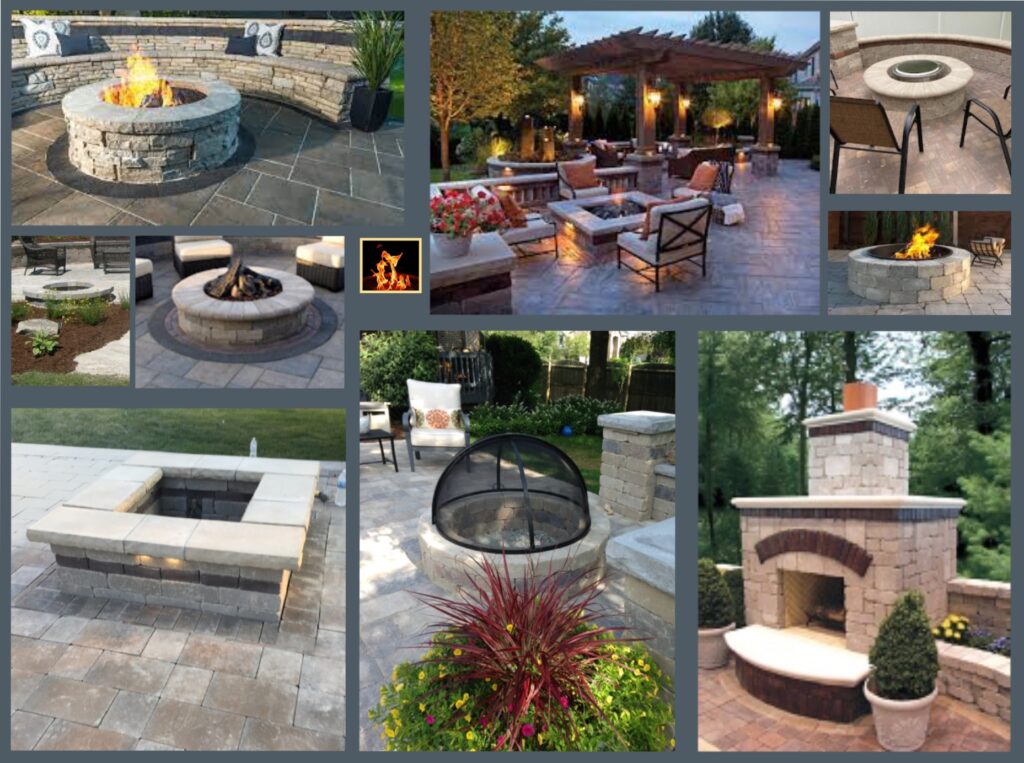 Different styles of outdoor fire pits and fireplaces